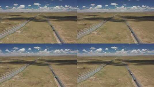 航拍G109青藏公路和青藏铁路线高清在线视频素材下载