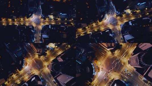 俯拍昆明北京路十字路口夜景高清在线视频素材下载