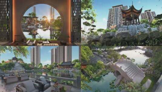 新中式园林景观三维镜头高清在线视频素材下载