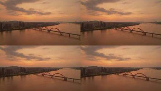 唯美湘江夕阳城市福元路大桥航拍yz高清在线视频素材下载