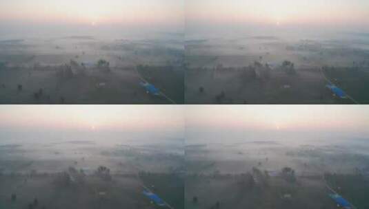 清晨带有薄雾的乡村田野高清在线视频素材下载