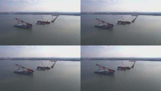 长江中施工船舶高清在线视频素材下载