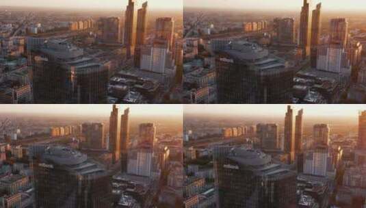 航拍华沙城市日落美景高清在线视频素材下载