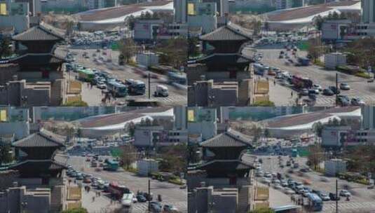韩国市中心街道上的快速交通高清在线视频素材下载