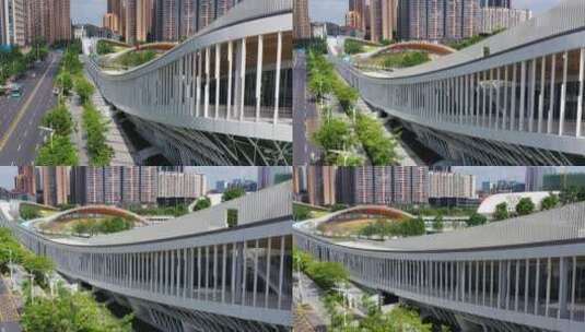 深圳龙华文体中心连廊特写左横移高清在线视频素材下载