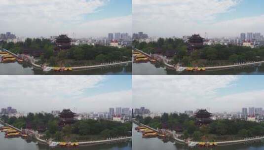 航拍泰州凤城河畔古建筑景观高清在线视频素材下载