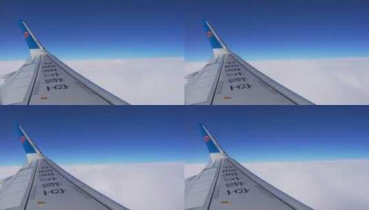 4K中国南方航空飞机在云层之上窗外蓝天高清在线视频素材下载
