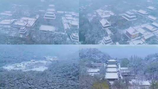 4K航拍杭州上天竺法喜禅寺雪景视频合集高清在线视频素材下载