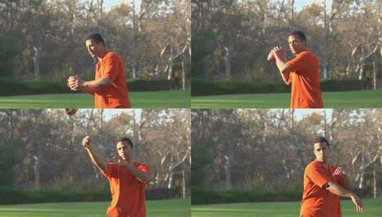 男子户外投掷橄榄球慢动作高清在线视频素材下载