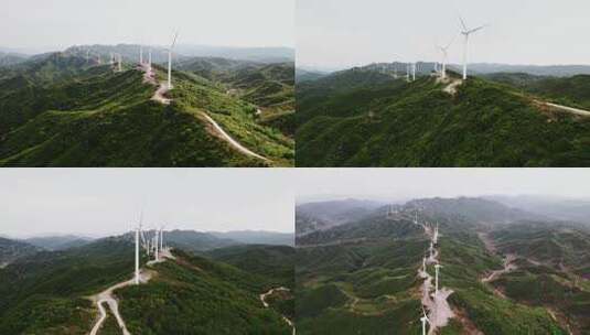 航拍山顶风力发电机4K视频高清在线视频素材下载