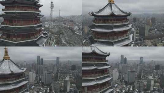 贵阳冬季下雪城市东山山体公园东山寺航拍高清在线视频素材下载