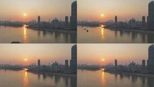 4K夕阳下武汉汉江长江航行的船只延时高清在线视频素材下载