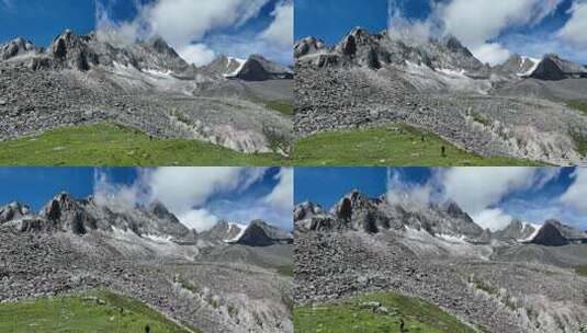 航拍攀登甘孜党岭主峰夏羌拉雪山登山者高清在线视频素材下载