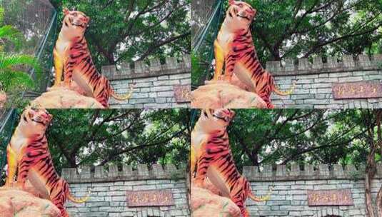 4K野生动物老虎雕像猛兽山庄高清在线视频素材下载