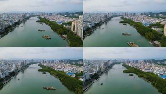 海南省三亚市三亚河航拍城市风光与建筑高清在线视频素材下载
