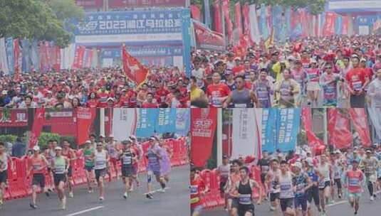 2023长沙十一届湘江马拉松赛起跑阶段高清在线视频素材下载