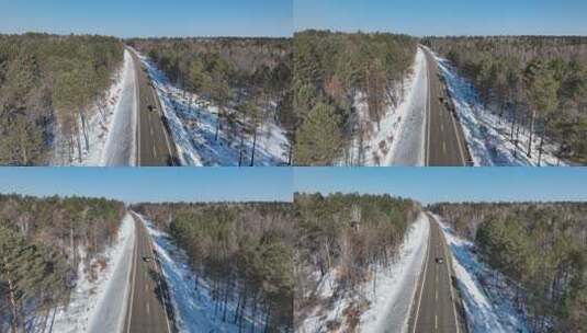 原创 黑龙江大兴安岭雪原森林公路航拍景观高清在线视频素材下载