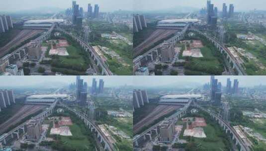 深圳北站轨道交通及周边城市建筑高清在线视频素材下载