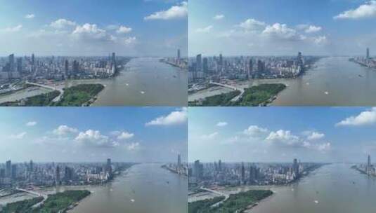 航拍武汉城市地标长江与汉江交汇处江景高清在线视频素材下载