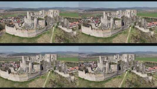 斯洛伐克贝克科夫村贝克科夫城堡的鸟瞰图高清在线视频素材下载