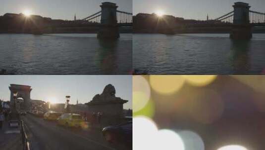 匈牙利布达佩斯多瑙河畔大桥人流车流Li高清在线视频素材下载