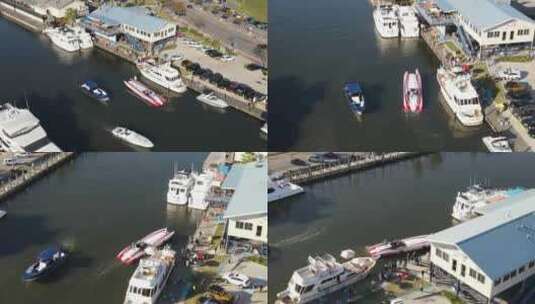 路易斯安那州新奥尔良入口处的船只和游艇。空中轨道高清在线视频素材下载