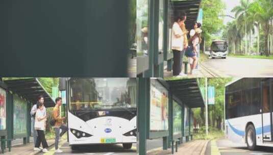 城市公交车进站乘客上下高清在线视频素材下载