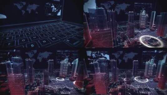 科技城市 电脑上面绘画城市蓝图 科技蓝图高清在线视频素材下载