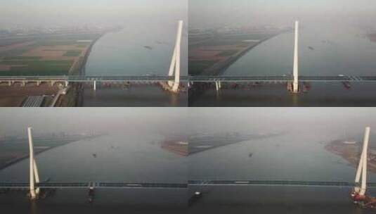 武汉沌口长江大桥江面货轮高清在线视频素材下载