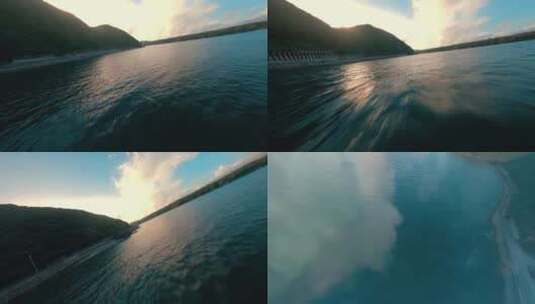 FPV穿越机无人机航拍海浪海岛森林蓝天白云高清在线视频素材下载