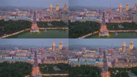 4K航拍呼伦贝尔满洲里城市夜景3高清在线视频素材下载