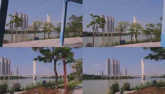 白沙大桥及江边美景高清在线视频素材下载