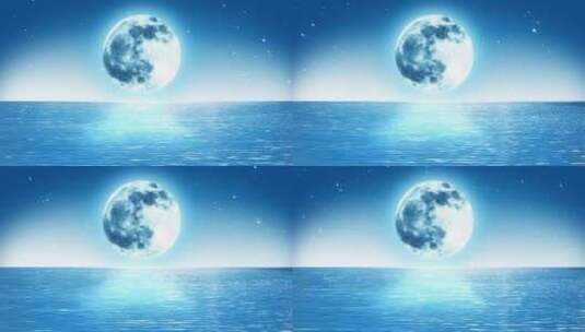 月亮和水波动画高清在线视频素材下载