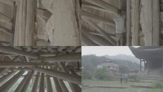(4K) 浙江温州泰顺县观测员检查廊桥结构高清在线视频素材下载