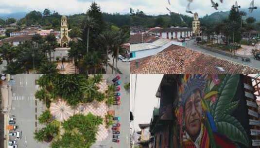 哥伦比亚城市街道建筑小镇教堂高清在线视频素材下载