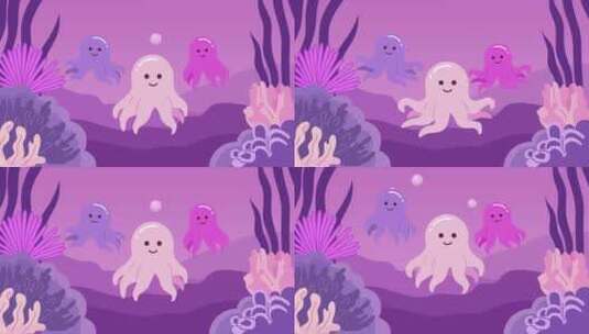 章鱼水下泡泡kawaii lo fi动画高清在线视频素材下载