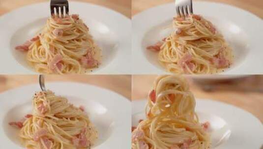 意大利面培根切达干酪意大利面高清在线视频素材下载