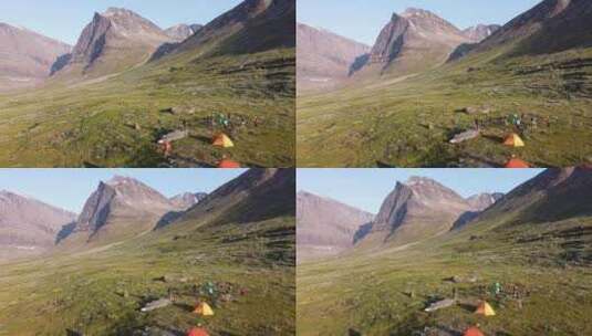 山谷露营地的无人机拍摄高清在线视频素材下载