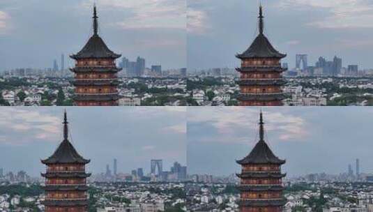 苏州古城报恩寺北寺塔景区夜景（航拍运镜）高清在线视频素材下载