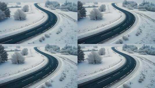 【4K高清】雪域公路道路雪景冬天唯美景色高清在线视频素材下载