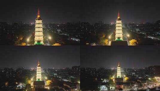 安徽安庆迎江寺振风塔夜景航拍高清在线视频素材下载