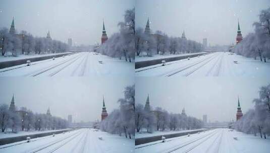 俄罗斯莫斯科雪景4k舞台粒子活动背景高清在线视频素材下载