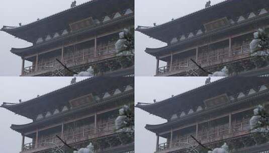 杭州径山寺中式古建筑寺庙雪景高清在线视频素材下载