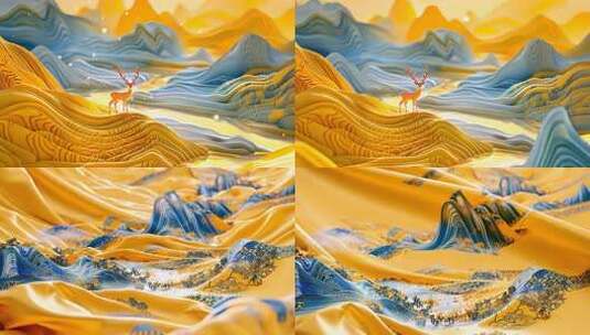 古风金色山水立体三维背景 国风黄金山场景高清在线视频素材下载