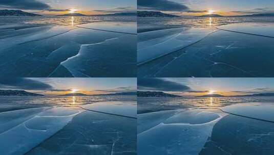 冰面日落自然风光高清在线视频素材下载