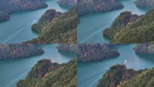 绿水青山之间水上旅游快艇疾驰高清在线视频素材下载