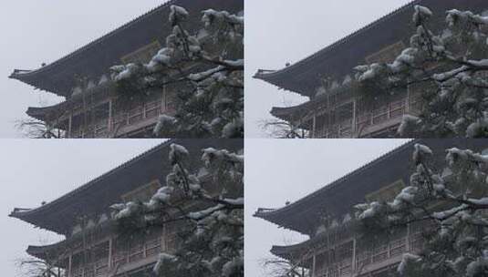 杭州径山寺中式古建筑寺庙雪景高清在线视频素材下载