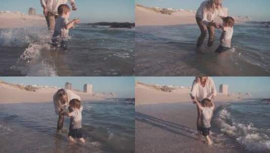 母子在海滩玩耍高清在线视频素材下载