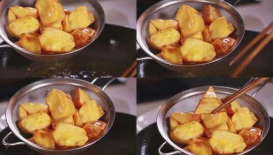 炸红薯地瓜做拔丝白薯高清在线视频素材下载