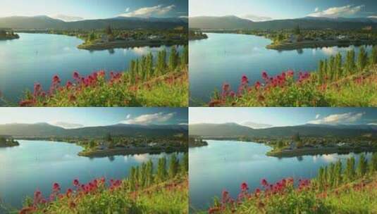 山脉环绕的湖泊高清在线视频素材下载